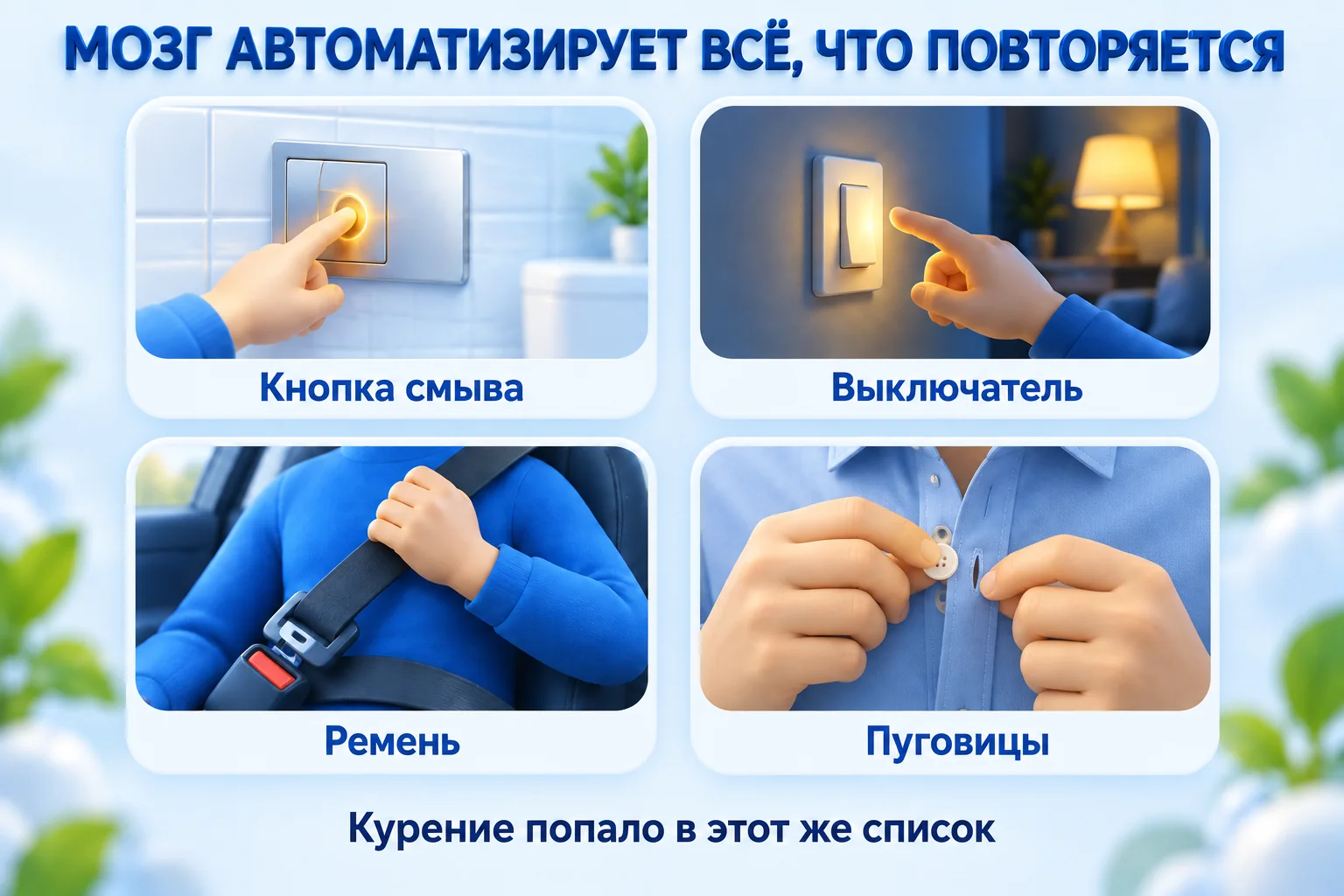 Триггеры курения работают как автоматизмы мозга: кнопка смыва, выключатель, ремень безопасности