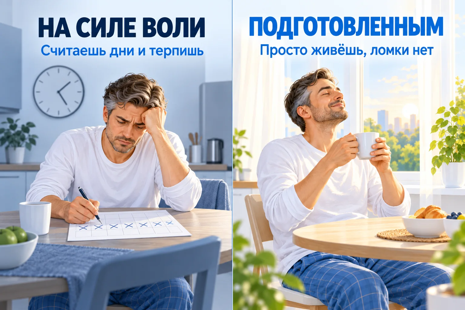 Два сценария первой недели: бросить курить на силе воли и бросить курить подготовленным без ломки