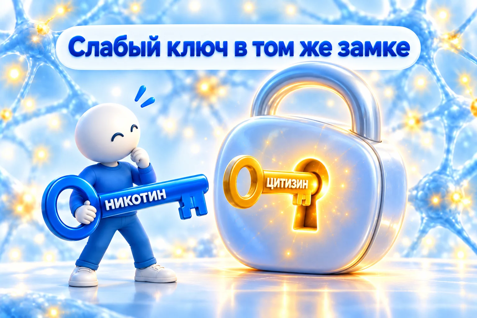 Как работает табекс: цитизин садится на тот же рецептор, что и никотин, включает его слабо и занимает место