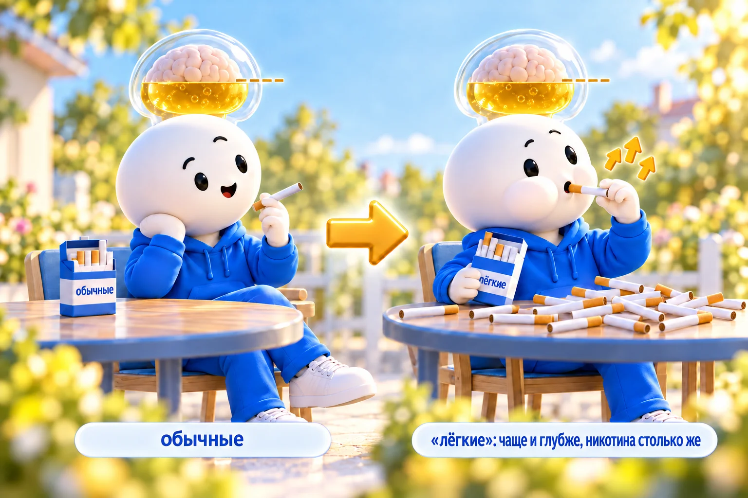 Толерантность к никотину: на «лёгких» сигаретах человек курит чаще и затягивается глубже, а уровень никотина в мозге остаётся тем же