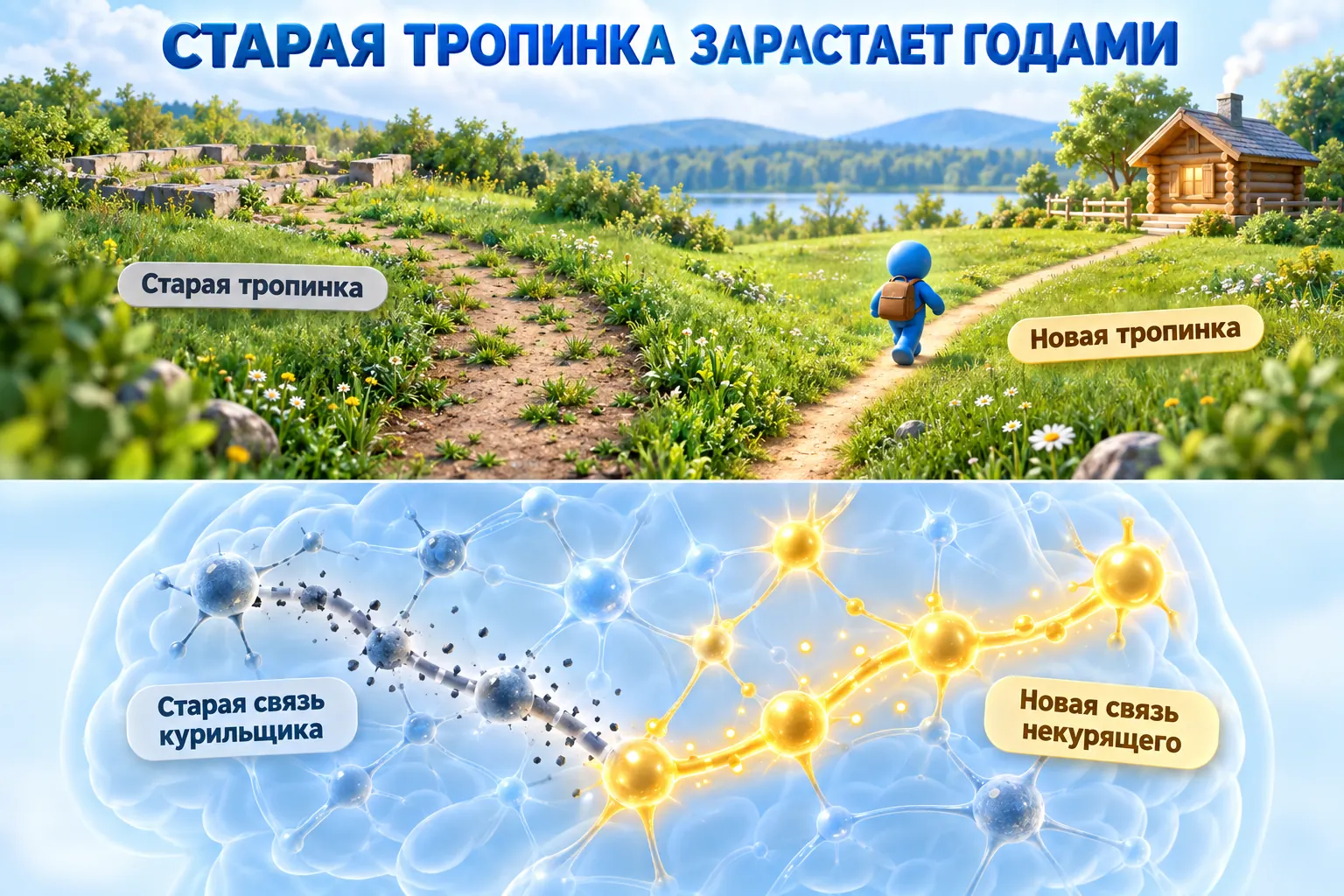 Старая и новая тропинка через поле как старая и новая нейронная связь